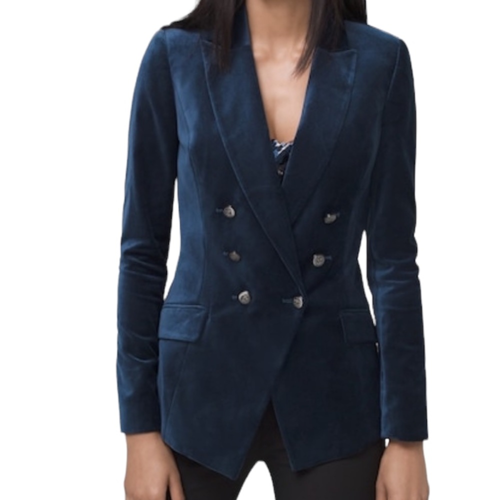 WHBM Blue Velvet Blazer Size 12 Petite